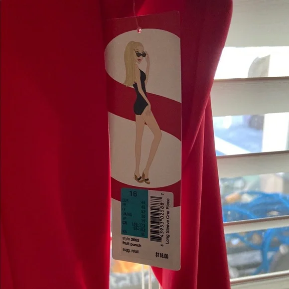 SPANX Red Long Sleeve One Piece Swimsuit - Picture 3 of 5